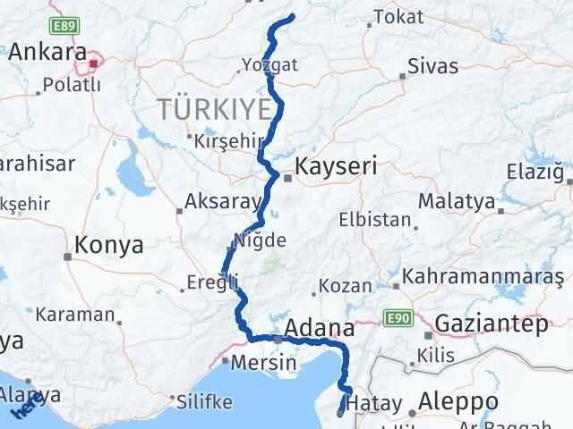 Hatay Göynücek Amasya Arası Kaç Km - Yol Haritası