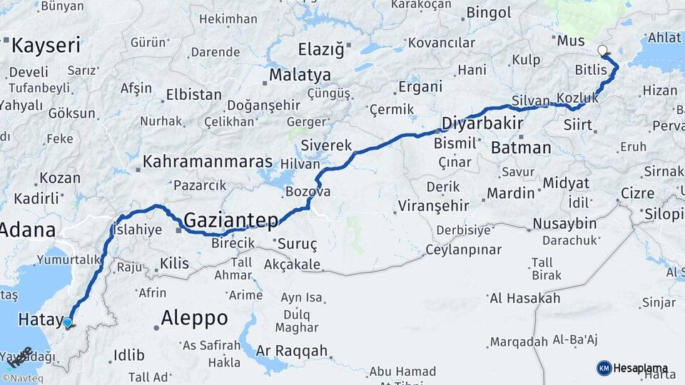 Hatay Güroymak Bitlis Arası Kaç Km - Yol Haritası