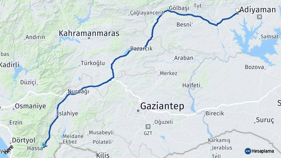 Hatay Hassa Adıyaman Arası Kaç Km - Yol Haritası