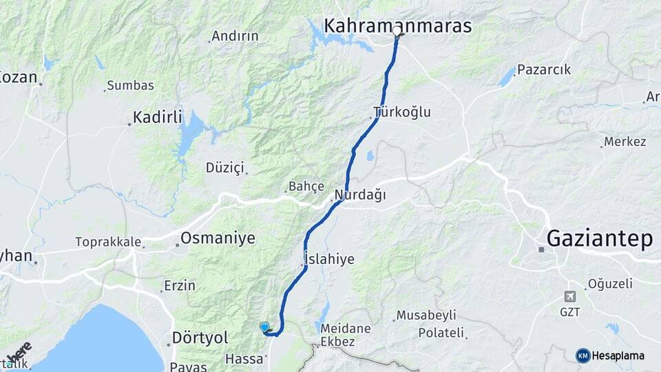 Hatay Hassa Akbez Kahramanmaraş Arası Kaç Km - Yol Haritası