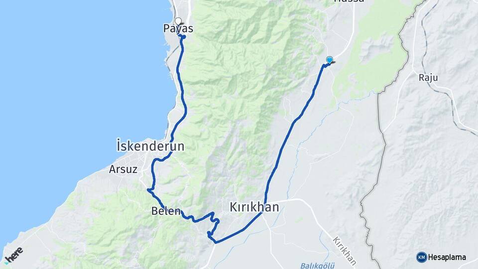 Hatay Hassa Aktepe Payas Arası Kaç Km - Yol Haritası