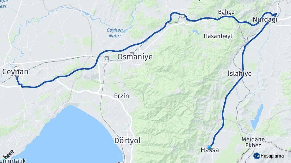 Hatay Hassa Ceyhan Adana Arası Kaç Km - Yol Haritası