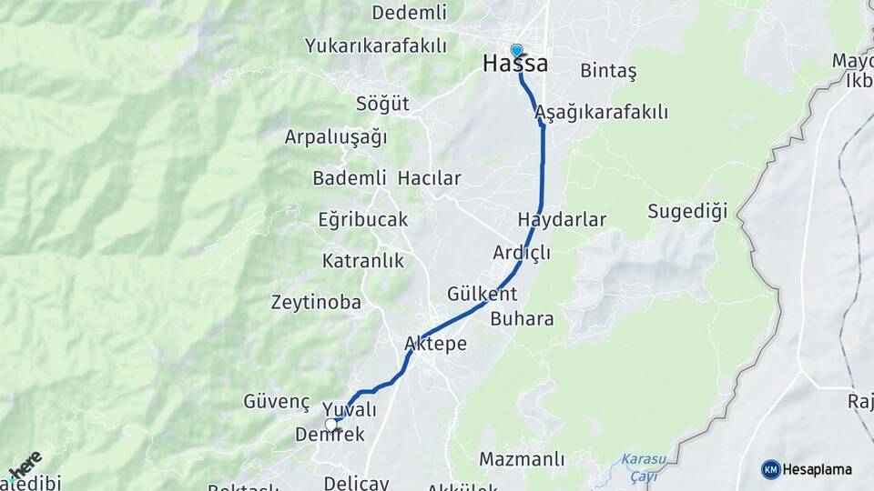 Hatay Hassa Demrek Hassa Arası Kaç Km - Yol Haritası