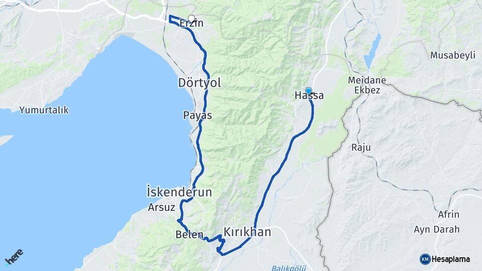 Hatay Hassa Erzin Arası Kaç Km - Yol Haritası