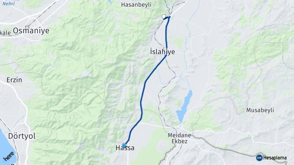 Hatay Hassa Fevzipaşa İslahiye Gaziantep Arası Kaç Km - Yol Haritası