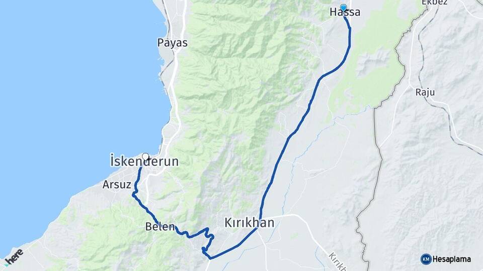 Hatay Hassa İskenderun Arası Kaç Km - Yol Haritası