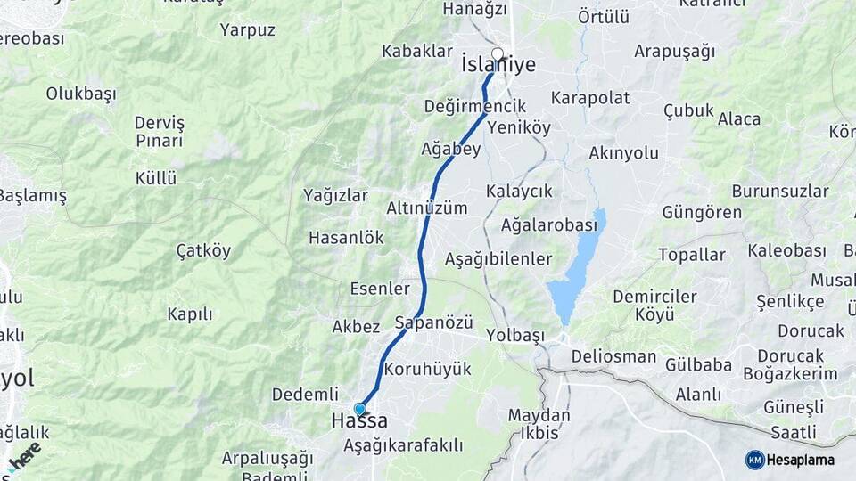 Hatay Hassa İslahiye Gaziantep Arası Kaç Km - Yol Haritası