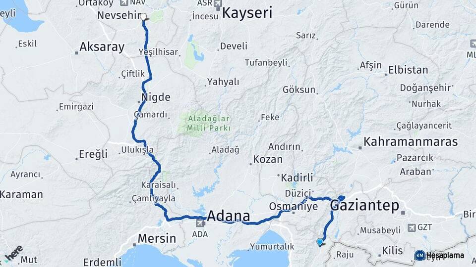 Hatay Hassa Nevşehir Arası Kaç Km - Yol Haritası