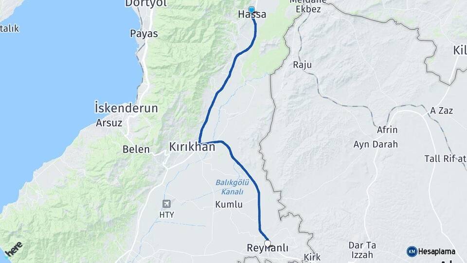 Hatay Hassa Reyhanlı Arası Kaç Km - Yol Haritası