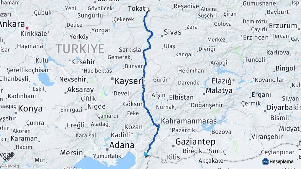 Hatay Hassa Tokat Arası Kaç Km - Yol Haritası