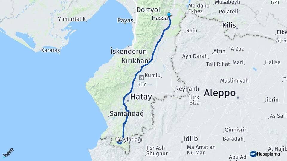 Hatay Hassa Yayladağı Arası Kaç Km - Yol Haritası