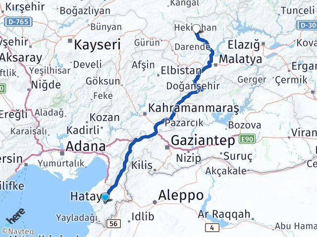 Hatay Hekimhan Malatya Arası Kaç Km - Yol Haritası