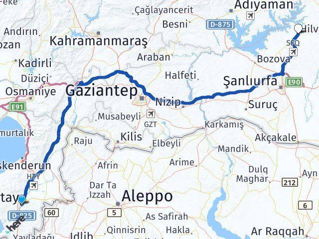 Hatay Hilvan Şanlıurfa Arası Kaç Km - Yol Haritası