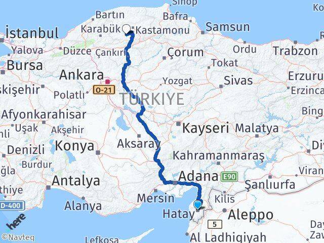 Hatay İhsangazi Kastamonu Arası Kaç Km - Yol Haritası