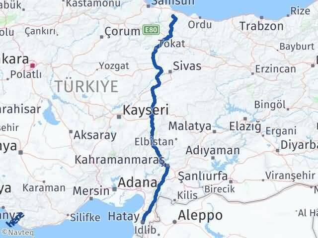 Hatay İkizce Ordu Arası Kaç Km - Yol Haritası