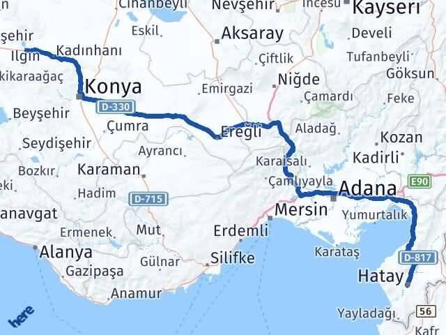 Hatay Ilgın Konya Arası Kaç Km - Yol Haritası