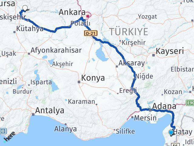 Hatay İnhisar Bilecik Arası Kaç Km - Yol Haritası