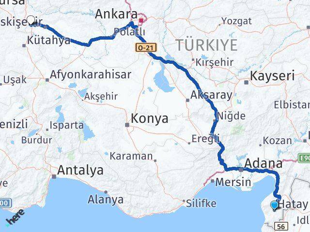 Hatay İnönü Eskişehir Arası Kaç Km - Yol Haritası