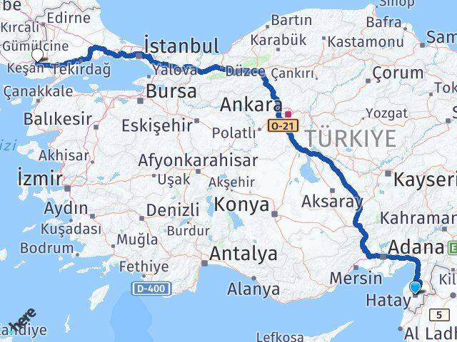 Hatay İpsala Edirne Arası Kaç Km - Yol Haritası
