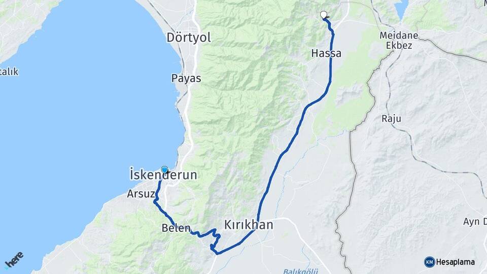 Hatay İskenderun Akbez Hassa Arası Kaç Km - Yol Haritası