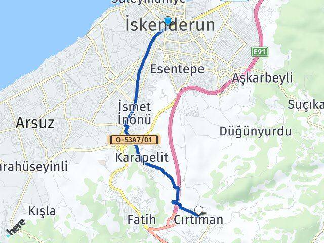 Hatay İskenderun Cırtıman İskenderun Arası Kaç Km - Yol Haritası