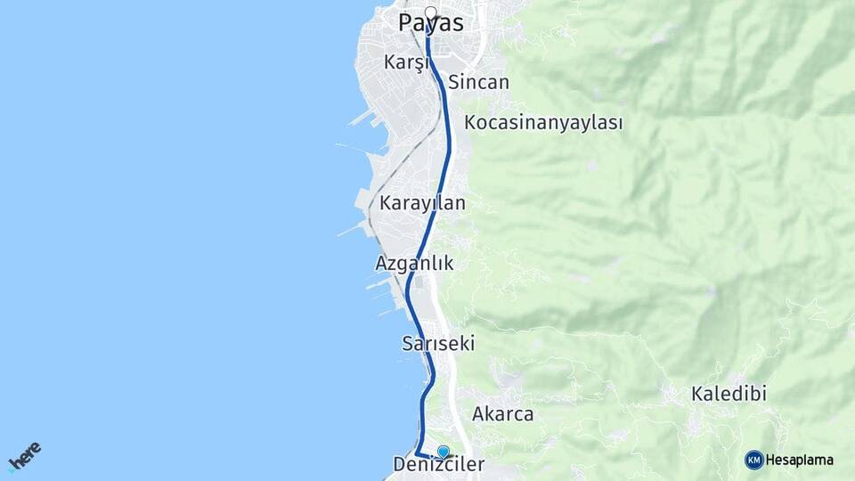 Hatay İskenderun Denizciler Payas Arası Kaç Km - Yol Haritası