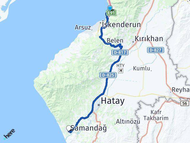 Hatay İskenderun Denizciler Samandağ Arası Kaç Km - Yol Haritası