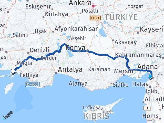 Hatay İskenderun İçmeler Marmaris Muğla Arası Kaç Km - Yol Haritası
