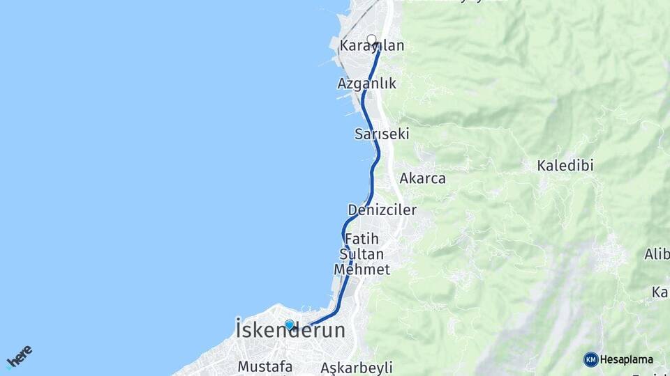 Hatay İskenderun Karayılan İskenderun Arası Kaç Km - Yol Haritası