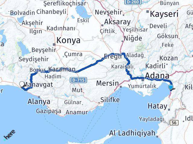 Hatay İskenderun Karayılan Manavgat Antalya Arası Kaç Km - Yol Haritası
