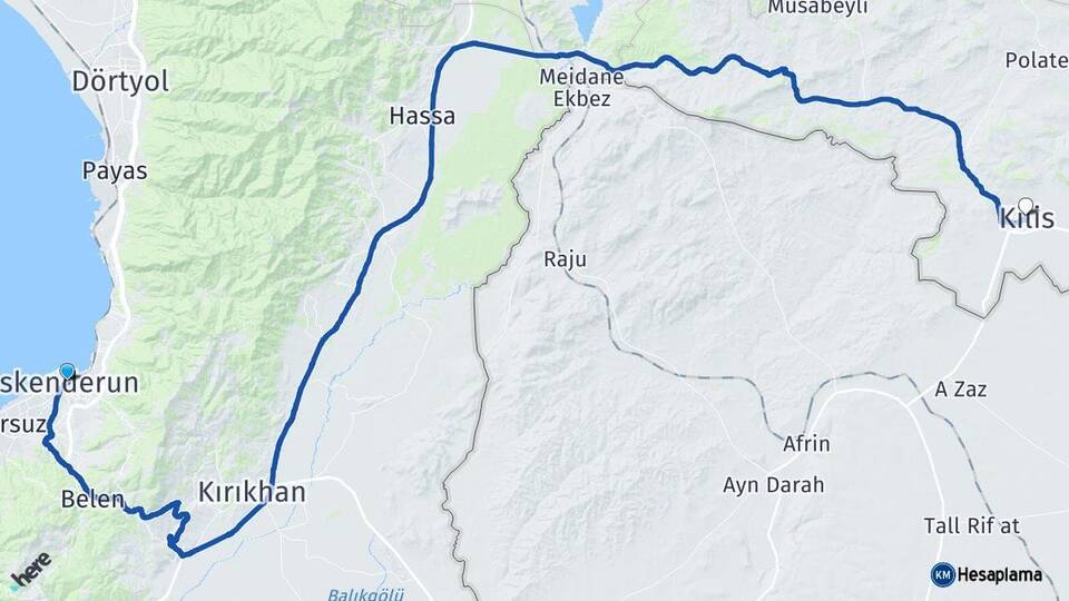Hatay İskenderun Kilis Arası Kaç Km - Yol Haritası