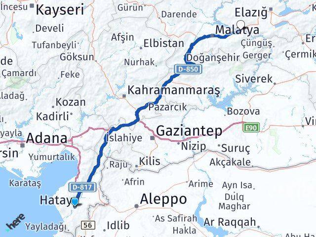 Hatay Kale Malatya Arası Kaç Km - Yol Haritası