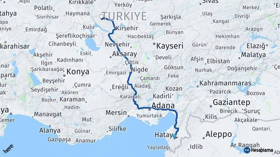 Hatay Kaman Kırşehir Arası Kaç Km - Yol Haritası
