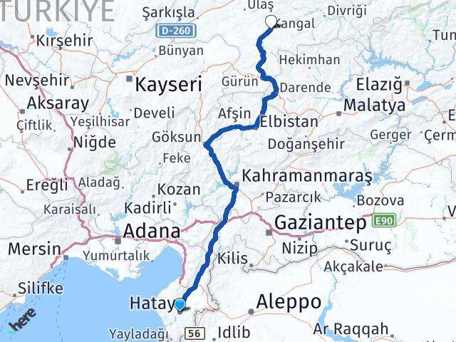 Hatay Kangal Sivas Arası Kaç Km - Yol Haritası