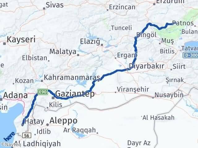 Hatay Karaçoban Erzurum Arası Kaç Km - Yol Haritası