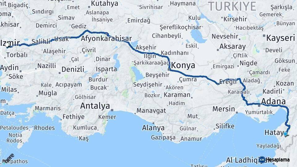 Hatay Kemalpaşa İzmir Arası Kaç Km - Yol Haritası