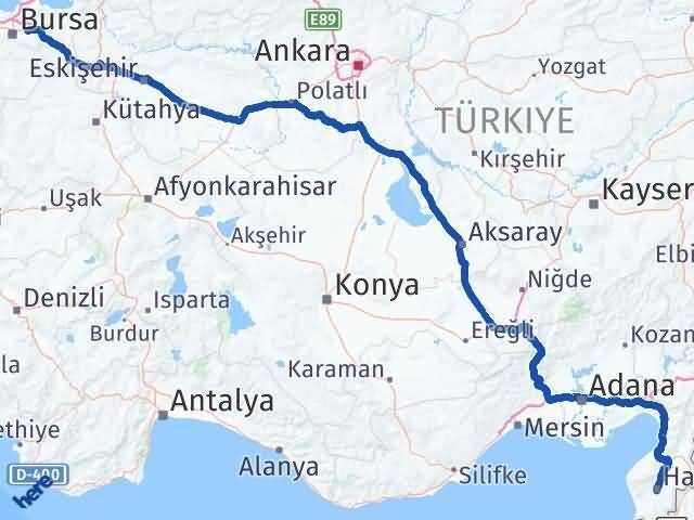 Hatay Kestel Bursa Arası Kaç Km - Yol Haritası