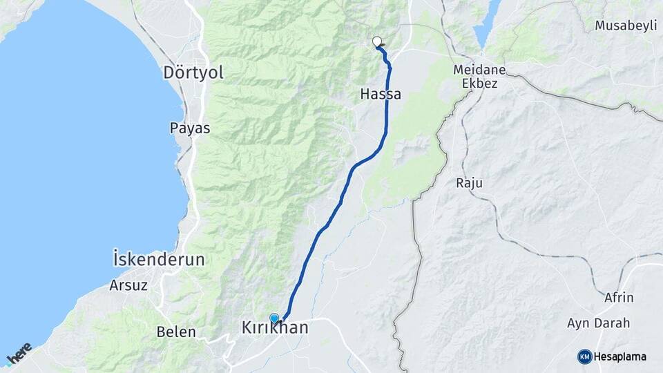 Hatay Kırıkhan Akbez Hassa Arası Kaç Km - Yol Haritası