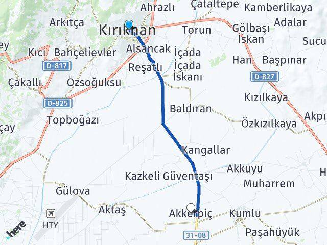 Hatay Kırıkhan Akkerpiç Kumlu Arası Kaç Km - Yol Haritası