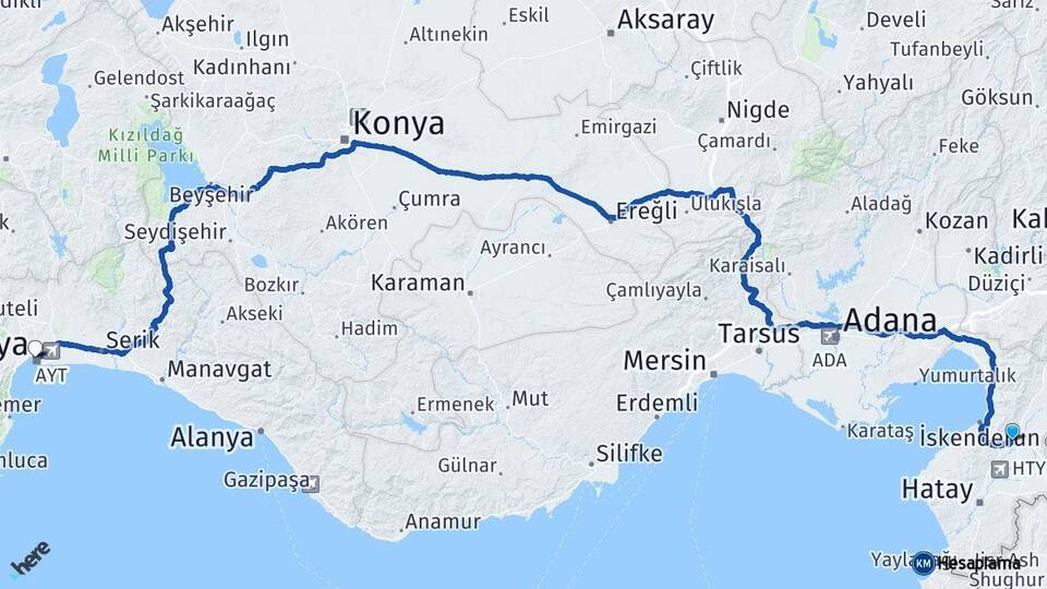 Hatay Kırıkhan Antalya Arası Kaç Km - Yol Haritası