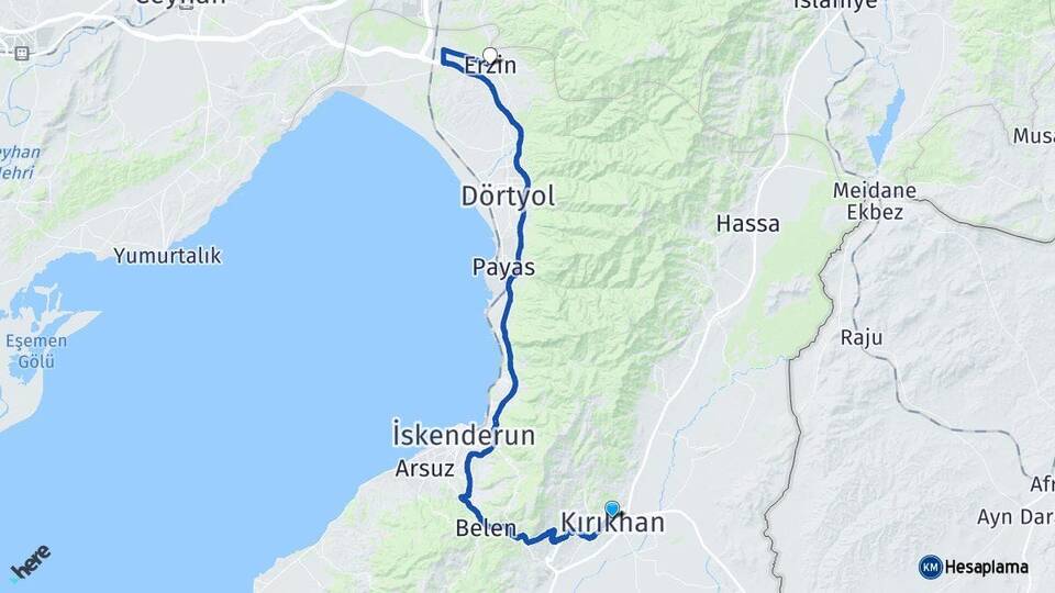 Hatay Kırıkhan Erzin Arası Kaç Km - Yol Haritası