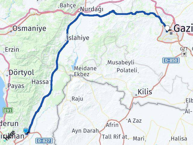 Hatay Kırıkhan İbrahimli Şehitkamil Gaziantep Arası Kaç Km - Yol Haritası