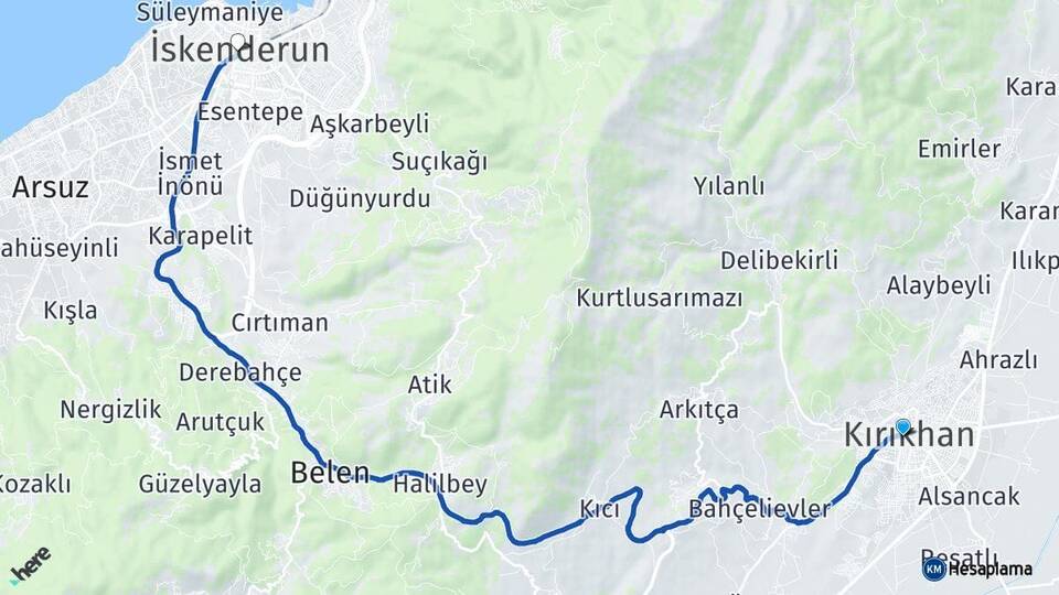 Hatay Kırıkhan İskenderun Arası Kaç Km - Yol Haritası