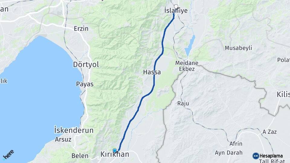 Hatay Kırıkhan İslahiye Gaziantep Arası Kaç Km - Yol Haritası