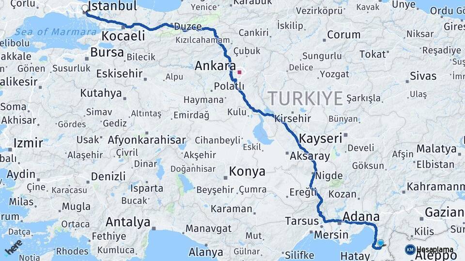 Hatay Kırıkhan İstanbul Arası Kaç Km - Yol Haritası