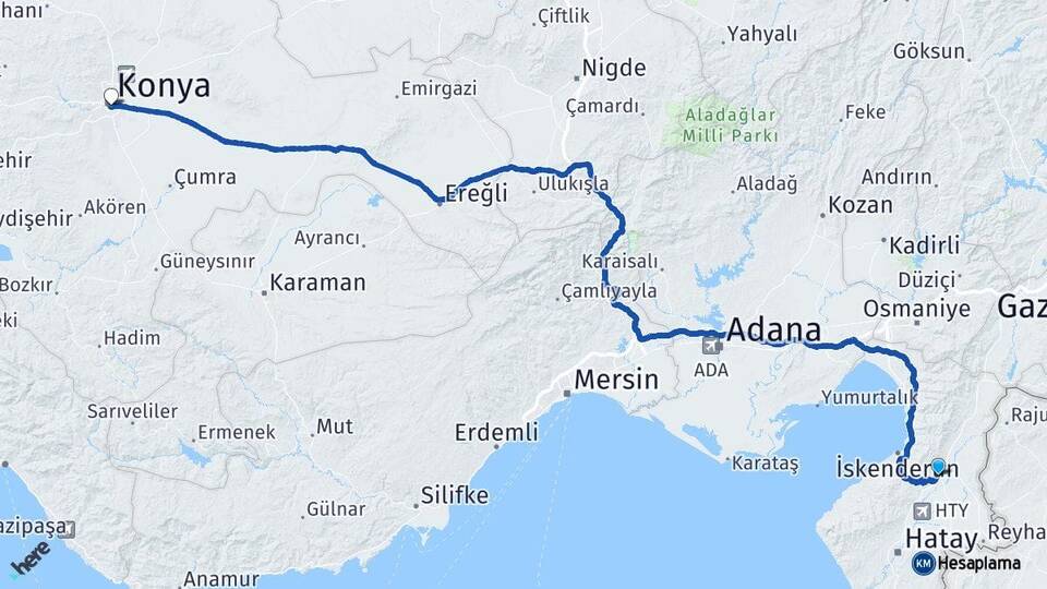 Hatay Kırıkhan Konya Arası Kaç Km - Yol Haritası