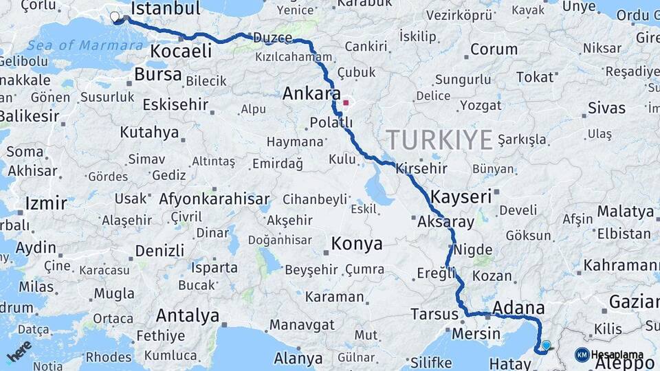 Hatay Kırıkhan Küçükçekmece İstanbul Arası Kaç Km - Yol Haritası