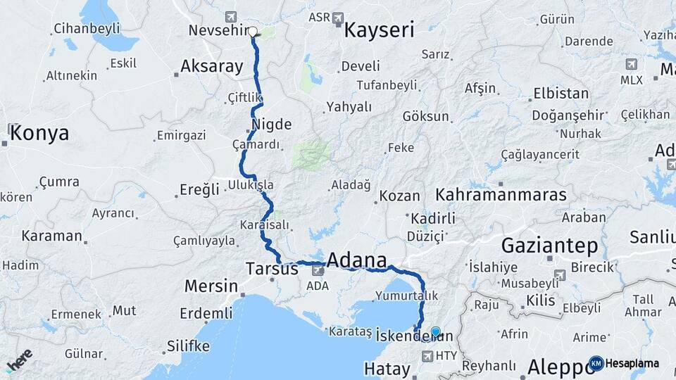 Hatay Kırıkhan Nevşehir Arası Kaç Km - Yol Haritası