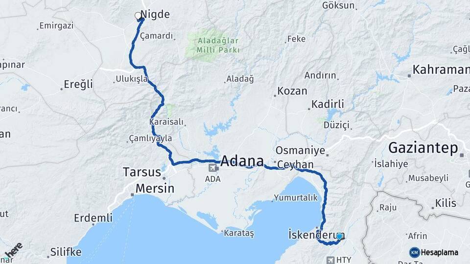 Hatay Kırıkhan Niğde Arası Kaç Km - Yol Haritası