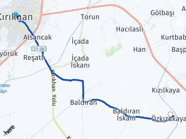 Hatay Kırıkhan Özkızılkaya Kırıkhan Arası Kaç Km - Yol Haritası
